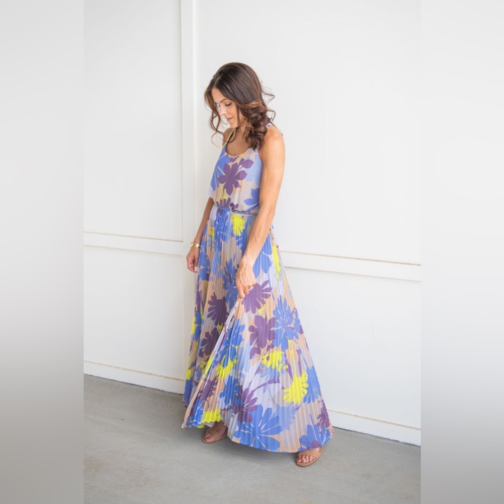 Jessica Simpson Floral Maxi Dress in Lavender, Yellow, Blue